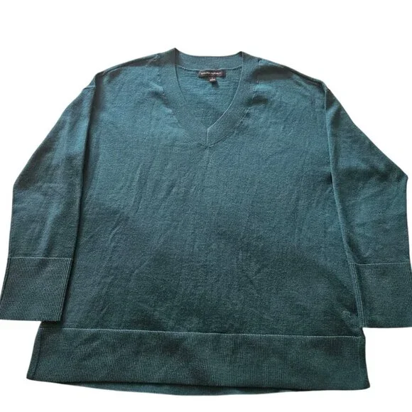 Banana Republic Women's V-Neck Sweater SZ Small 100% Merino Wool Green Preppy - Picture 6 of 14